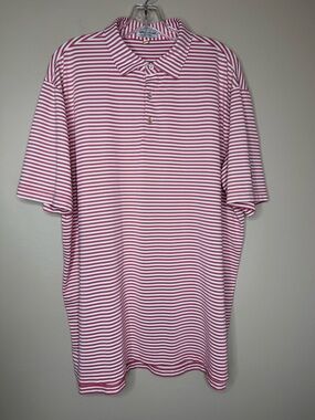 Peter Millar Salmon and White Striped Polo Summer Comfort Size XL